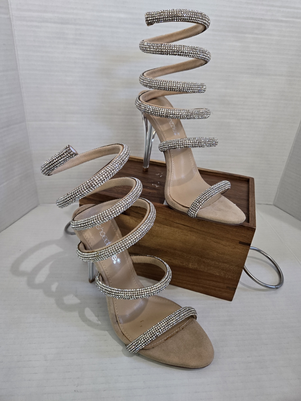 Nude Spiral Crystal Embellished High Heel Sandals 7.5